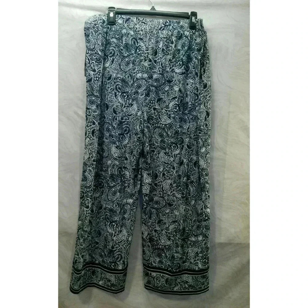 Michael Kors Navy & White Paisley Wide-Leg Pants Perfect for Cruise